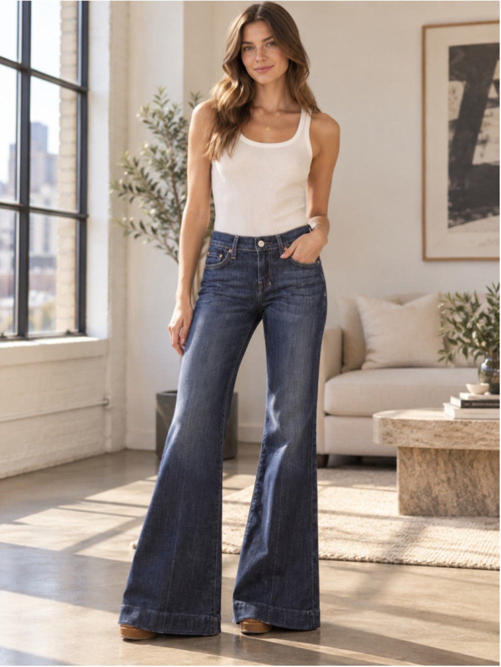 7 For All Mankind Dojo Jeans Women's 26 Flare Wide Leg Y2K Streetwear Dark Blue